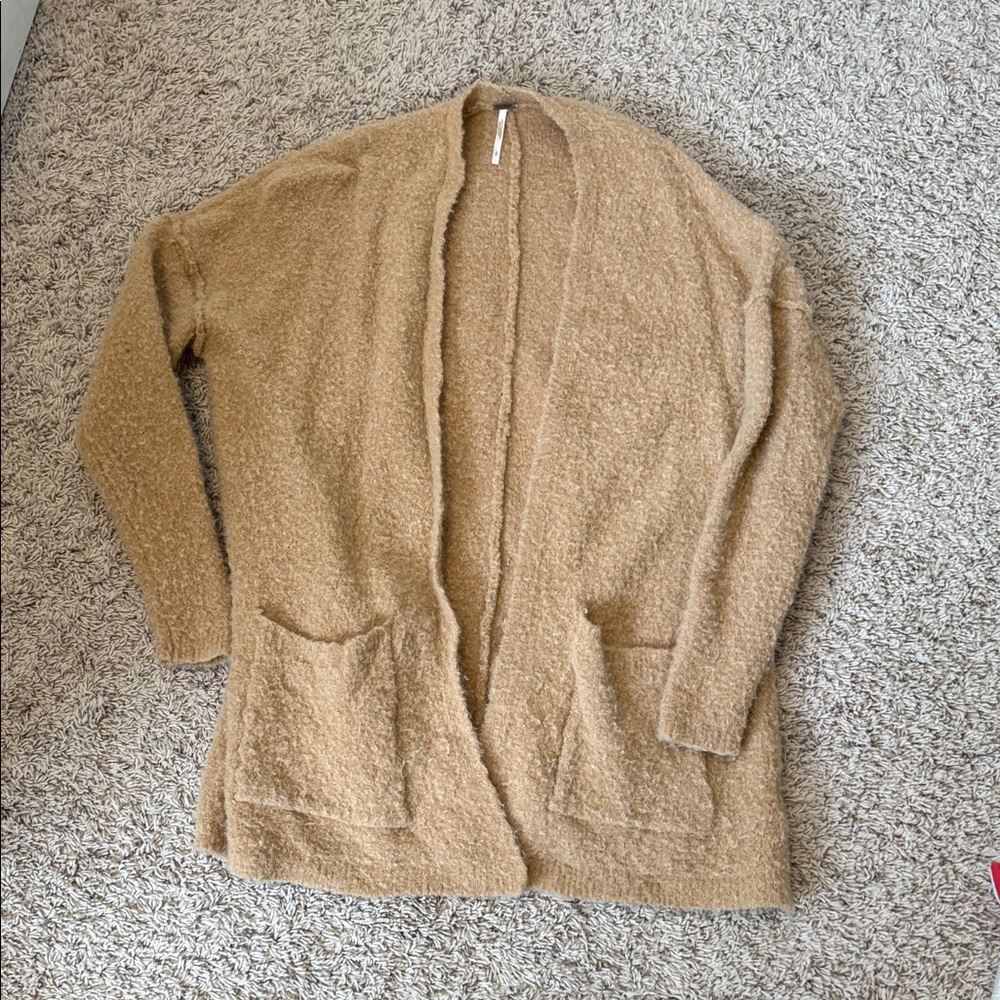 Women’s Free People tan beige long open sweater cardigan sz Small
